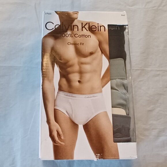 Calvin Klein Men’s Small Black / Grey 100% Cotton Stretch Hip Briefs 3 Pack - Picture 1 of 4